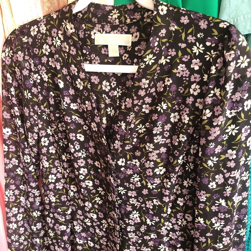 Michael Michael Kors Floral Midi Dress Black Purple LongSleeve Small Cottagecore